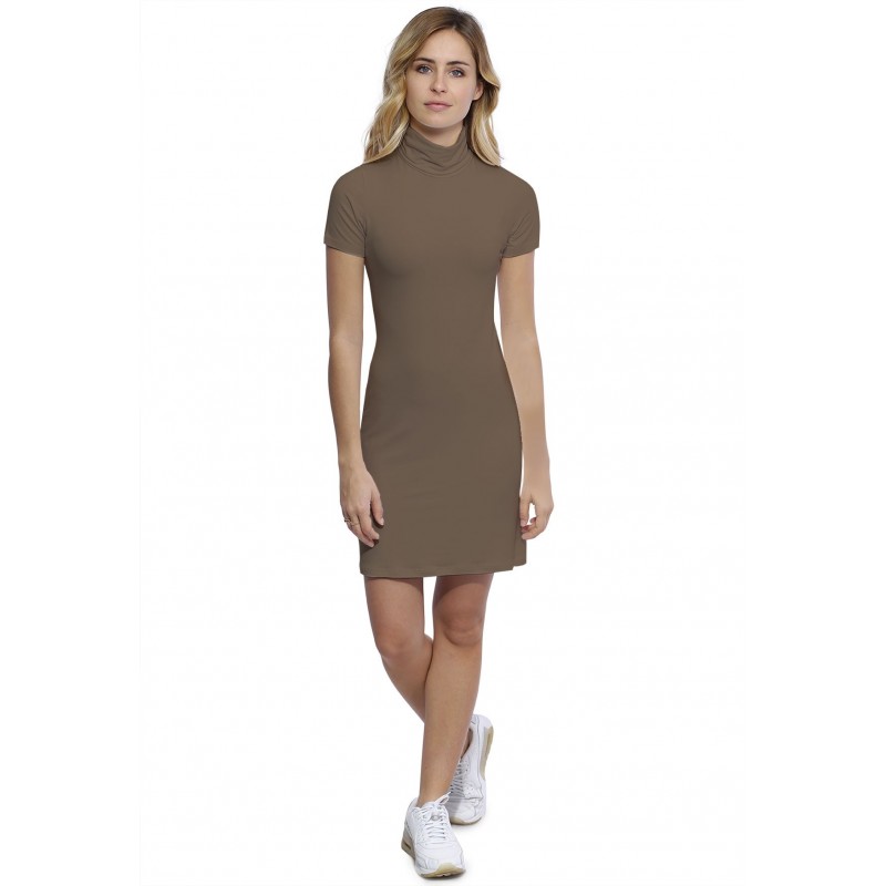 Robe col roulé manches courtes en modal CINDY18 Robe col roulé manches courtes en modal CINDY18