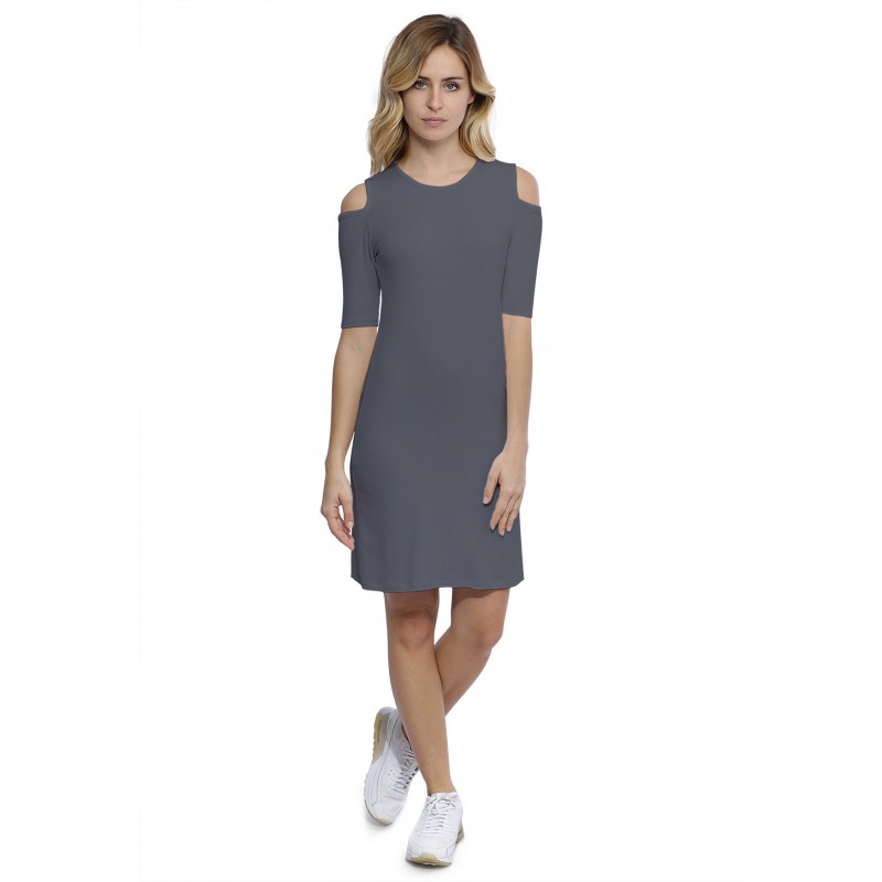 Robe col rond épaules nues manches courtes en modal LUNA Robe col rond épaules nues manches courtes en modal LUNA