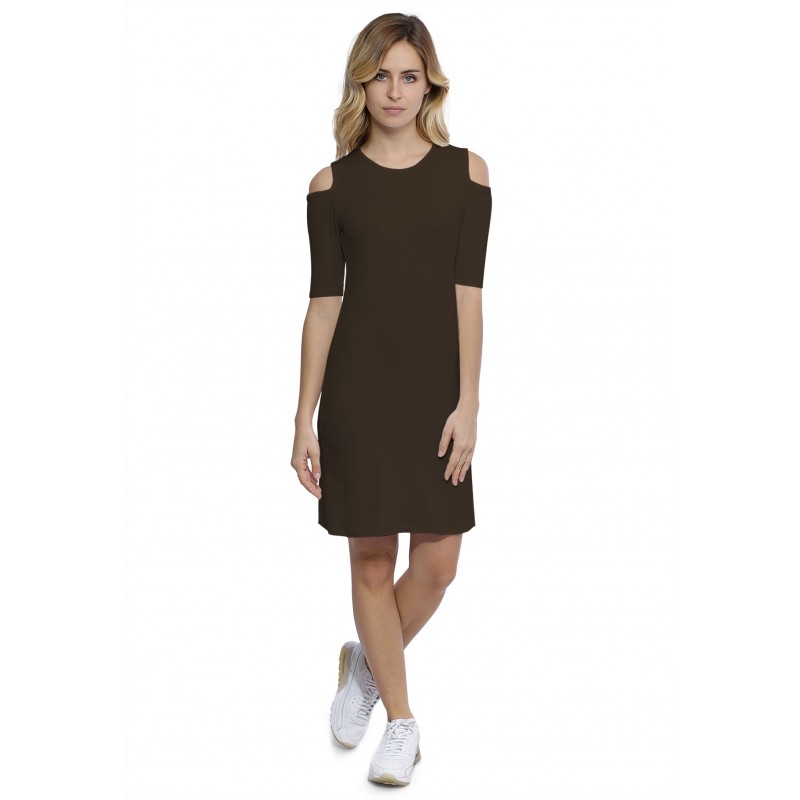Robe col rond épaules nues manches courtes en modal LUNA Robe col rond épaules nues manches courtes en modal LUNA