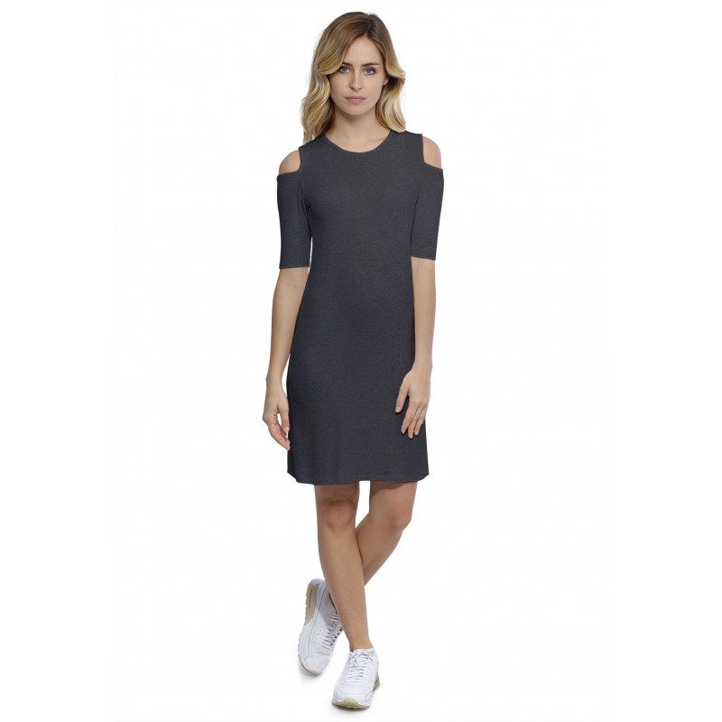 Robe col rond épaules nues manches courtes en modal LUNA Robe col rond épaules nues manches courtes en modal LUNA