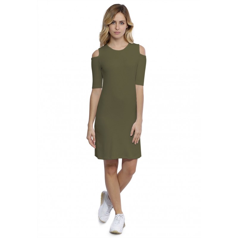 Robe col rond épaules nues manches courtes en modal LUNA Robe col rond épaules nues manches courtes en modal LUNA