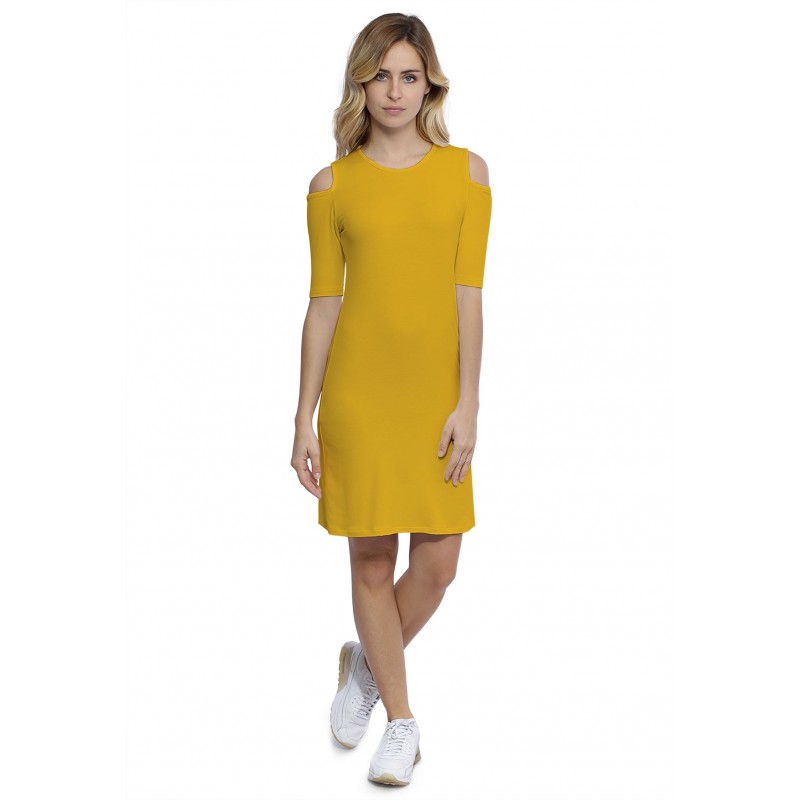 Robe col rond épaules nues manches courtes en modal LUNA Robe col rond épaules nues manches courtes en modal LUNA