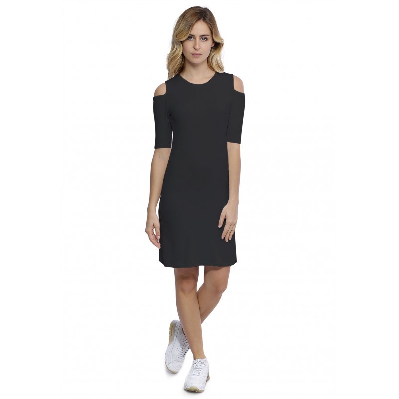 Robe col rond épaules nues manches courtes en modal LUNA Robe col rond épaules nues manches courtes en modal LUNA