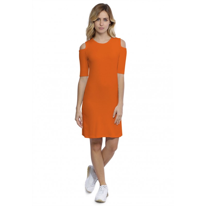 Robe col rond épaules nues manches courtes en modal LUNA Robe col rond épaules nues manches courtes en modal LUNA