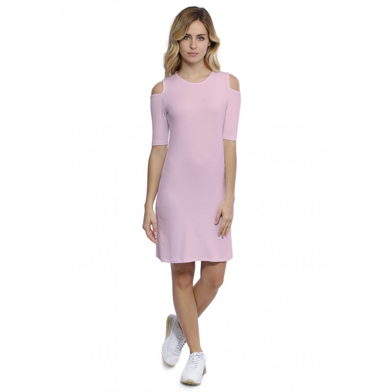 Robe col rond épaules nues manches courtes en modal LUNA Robe col rond épaules nues manches courtes en modal LUNA