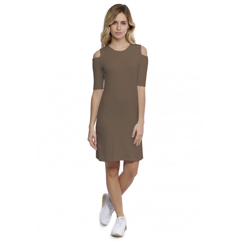 Robe col rond épaules nues manches courtes en modal LUNA Robe col rond épaules nues manches courtes en modal LUNA