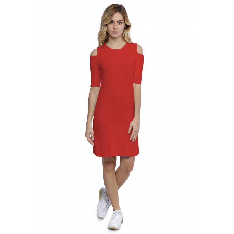 Robe col rond épaules nues manches courtes en modal LUNA Robe col rond épaules nues manches courtes en modal LUNA
