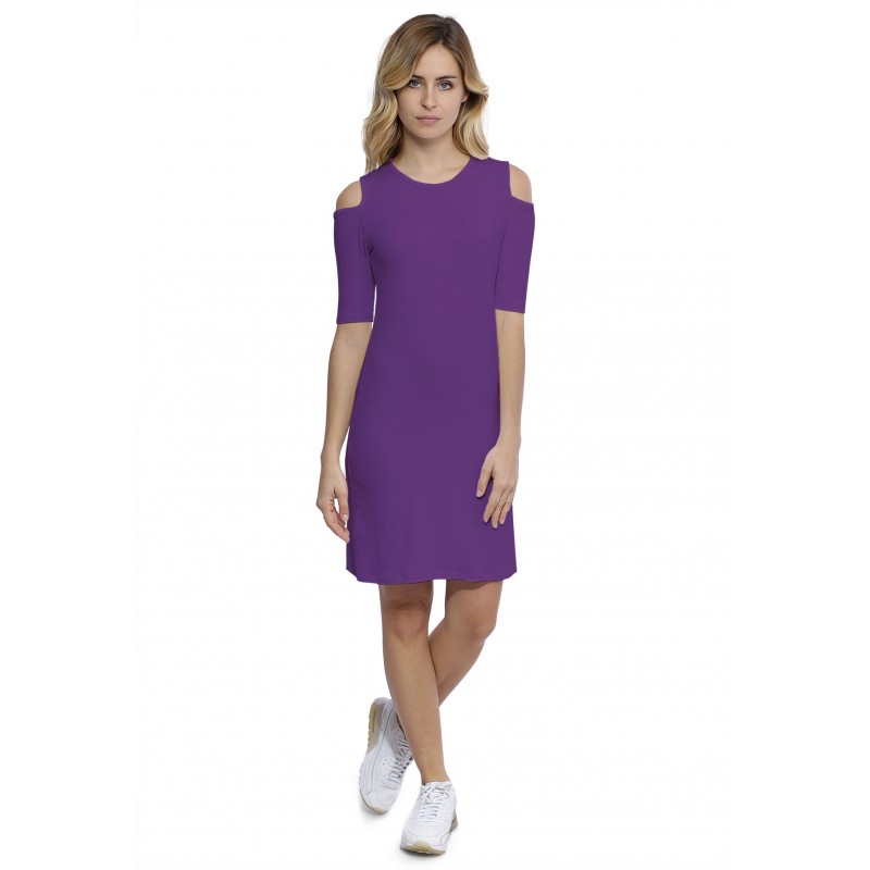 Robe col rond épaules nues manches courtes en modal LUNA Robe col rond épaules nues manches courtes en modal LUNA