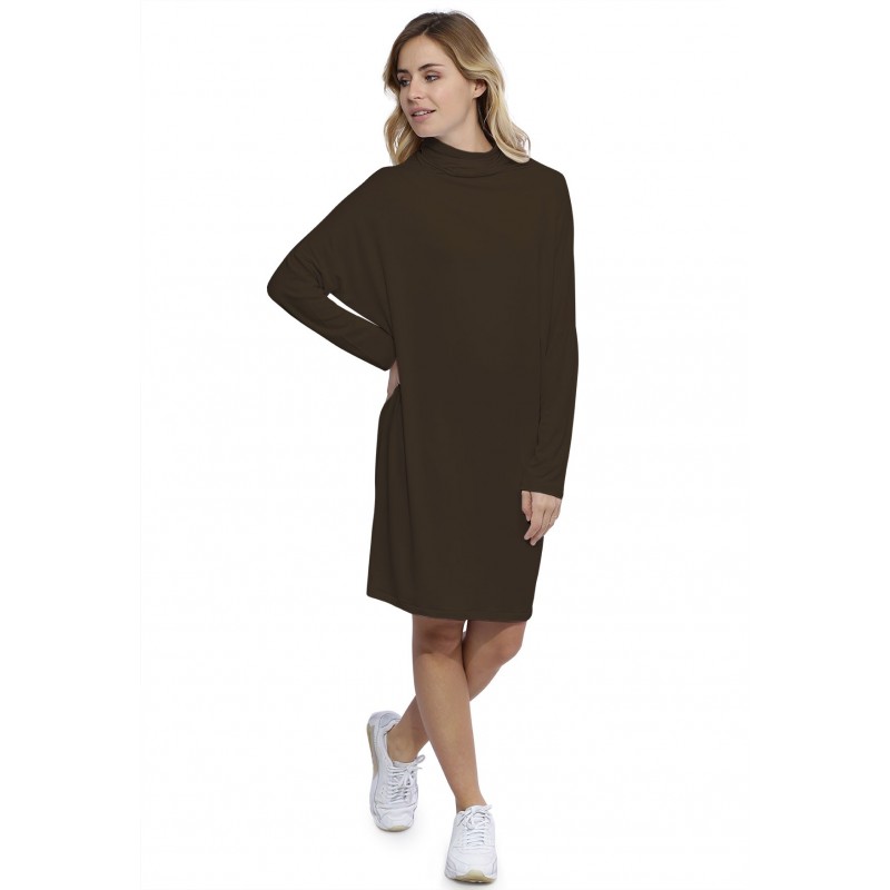 Robe col montant manches longues chauve souris en modal SARI Robe col montant manches longues chauve souris en modal SARI