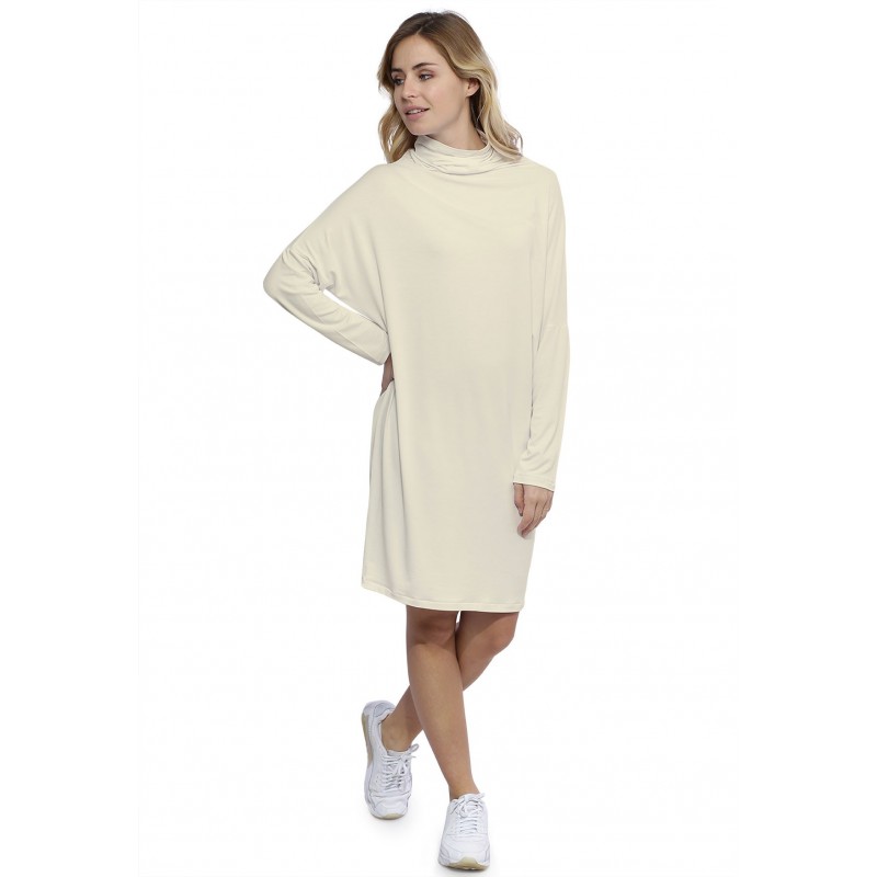 Robe col montant manches longues chauve souris en modal SARI Robe col montant manches longues chauve souris en modal SARI