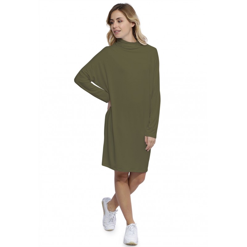 Robe col montant manches longues chauve souris en modal SARI Robe col montant manches longues chauve souris en modal SARI