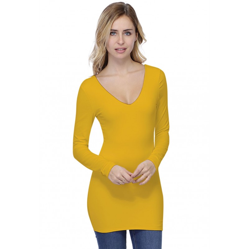 T-shirt long col V devant et dos manches longues en modal VIVI10 T-shirt long col V devant et dos manches longues en modal VIVI10