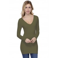 T-shirt long col V devant et dos manches longues en modal VIVI10