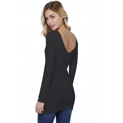 T-shirt long col V devant et dos manches longues en modal VIVI10