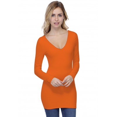 T-shirt long col V devant et dos manches longues en modal VIVI10