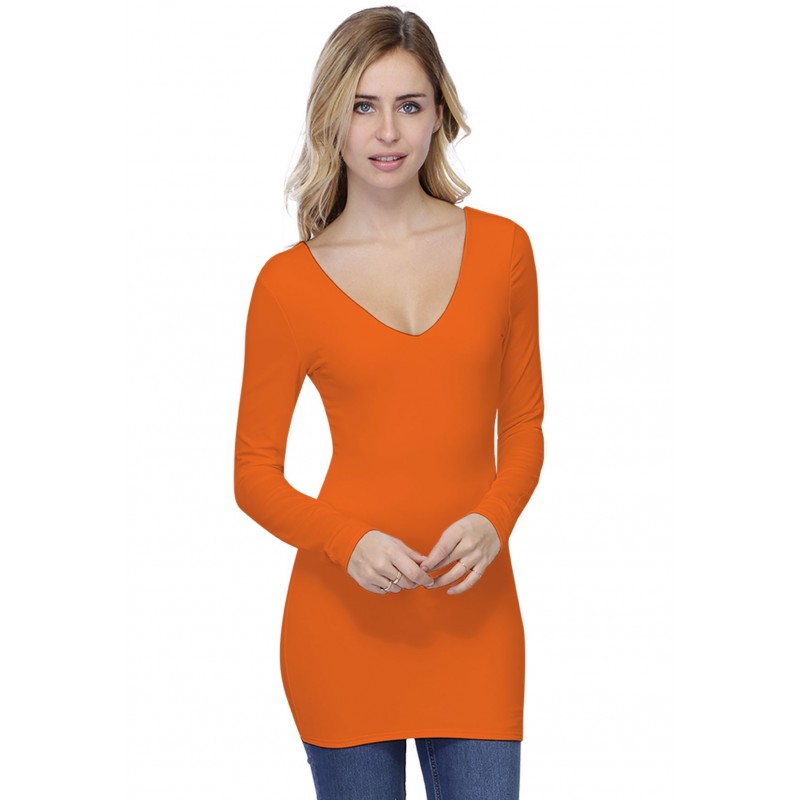 T-shirt long col V devant et dos manches longues en modal VIVI10 T-shirt long col V devant et dos manches longues en modal VIVI10