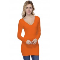 T-shirt long col V devant et dos manches longues en modal VIVI10