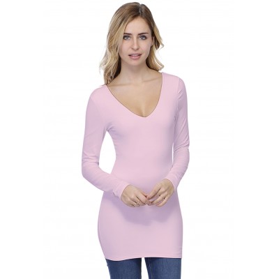 T-shirt long col V devant et dos manches longues en modal VIVI10