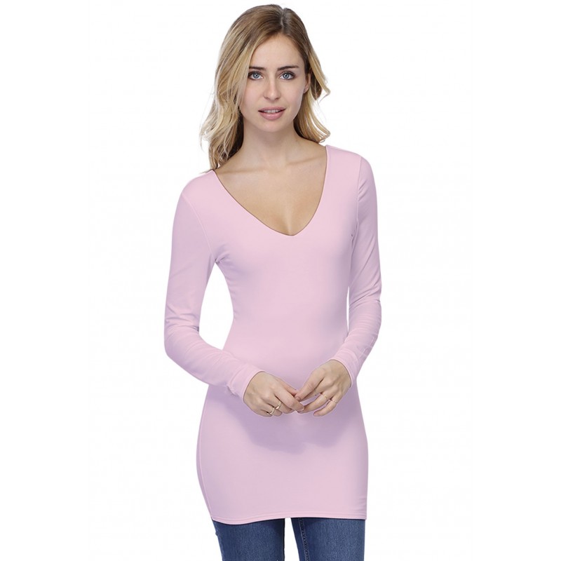 T-shirt long col V devant et dos manches longues en modal VIVI10 T-shirt long col V devant et dos manches longues en modal VIVI10