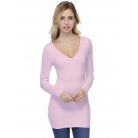 T-shirt long col V devant et dos manches longues en modal VIVI10