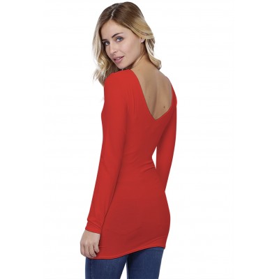 T-shirt long col V devant et dos manches longues en modal VIVI10
