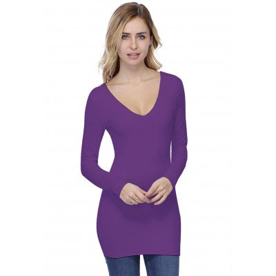 T-shirt long col V devant et dos manches longues en modal VIVI10