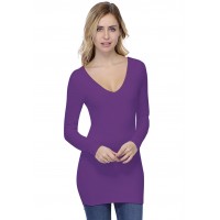 T-shirt long col V devant et dos manches longues en modal VIVI10