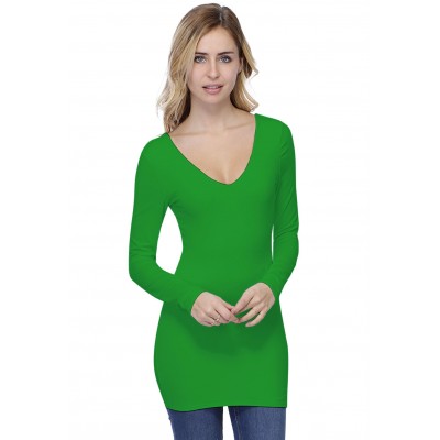 T-shirt long col V devant et dos manches longues en modal VIVI10