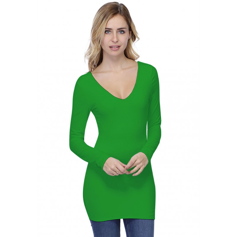 T-shirt long col V devant et dos manches longues en modal VIVI10
