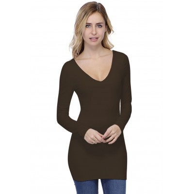 T-shirt long col V devant et dos manches longues en modal VIVI10