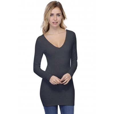 T-shirt long col V devant et dos manches longues en modal VIVI10