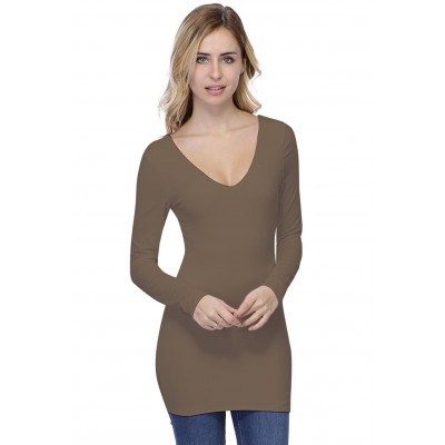 T-shirt long col V devant et dos manches longues en modal VIVI10