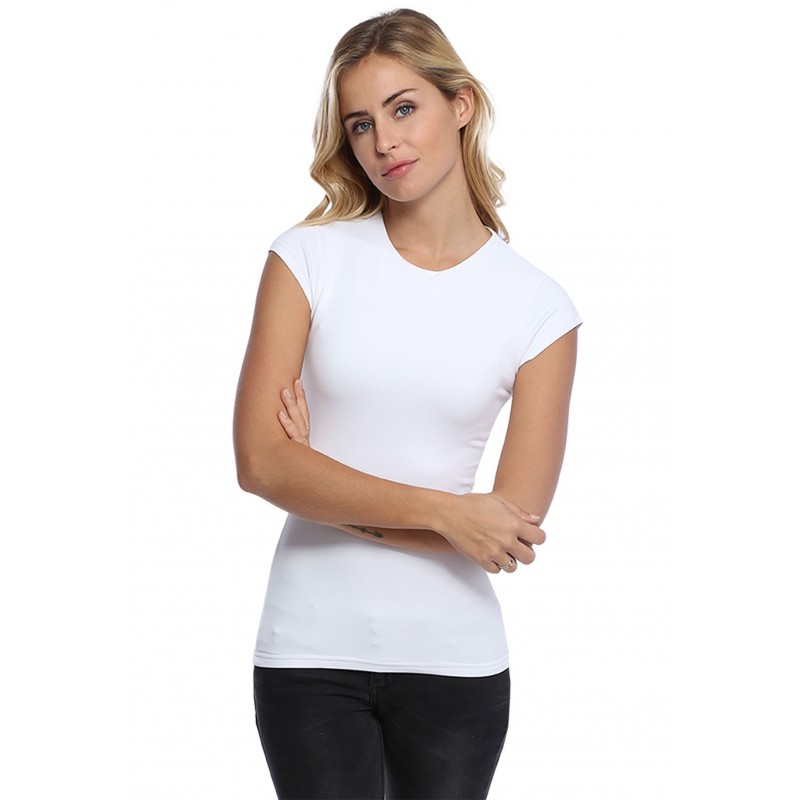 T-shirt ras du cou doublé devant manches courtes capes en modal KATIA02 T-shirt ras du cou doublé devant manches courtes capes en modal KATIA02