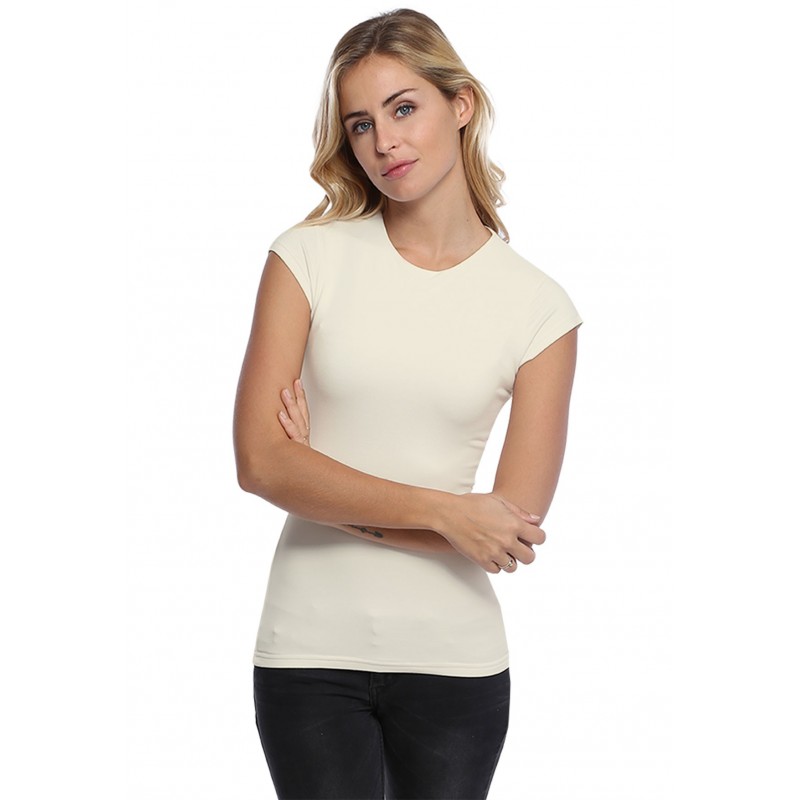 T-shirt ras du cou doublé devant manches courtes capes en modal KATIA02 T-shirt ras du cou doublé devant manches courtes capes en modal KATIA02