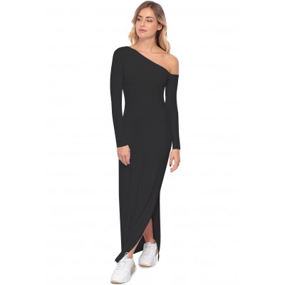 Robe longue fendue sur un côté, col asymétrique DUSTY