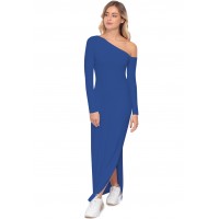 Robe longue fendue sur un côté, col asymétrique DUSTY