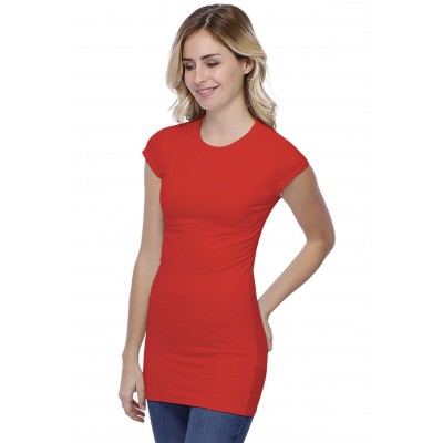 T-shirt long ras du cou doublé devant manches courtes capes en modal KATIA07