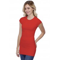 T-shirt long ras du cou doublé devant manches courtes capes en modal KATIA07