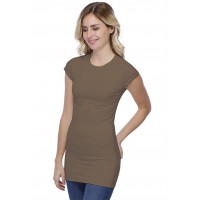 T-shirt long ras du cou doublé devant manches courtes capes en modal KATIA07