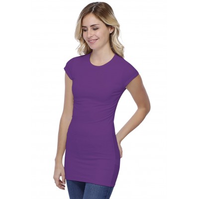 T-shirt long ras du cou doublé devant manches courtes capes en modal KATIA07