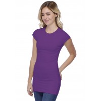 T-shirt long ras du cou doublé devant manches courtes capes en modal KATIA07