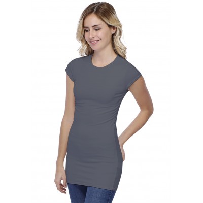 T-shirt long ras du cou doublé devant manches courtes capes en modal KATIA07