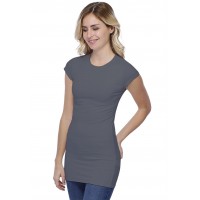 T-shirt long ras du cou doublé devant manches courtes capes en modal KATIA07