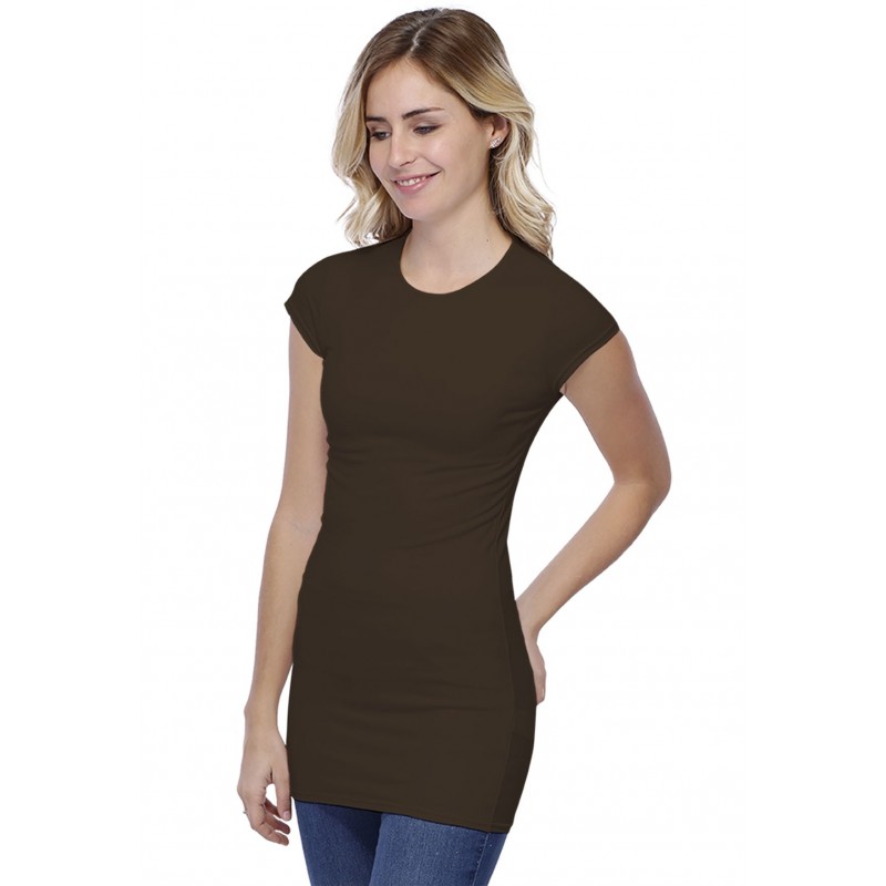 T-shirt long ras du cou doublé devant manches courtes capes en modal KATIA07 T-shirt long ras du cou doublé devant manches courtes capes en modal KATIA07