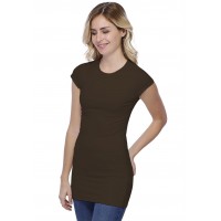 T-shirt long ras du cou doublé devant manches courtes capes en modal KATIA07