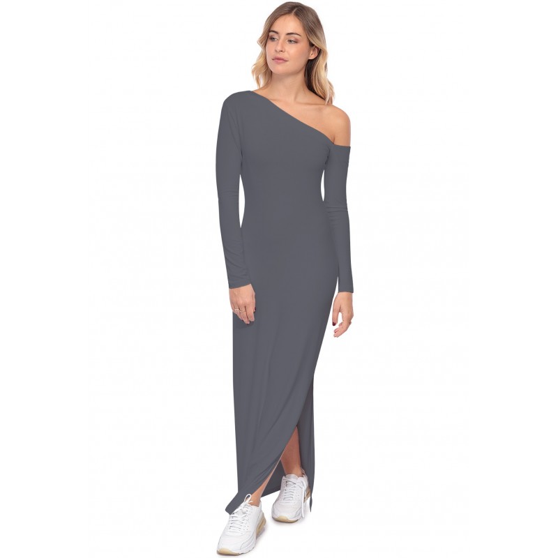 Robe longue fendue sur un côté, col asymétrique DUSTY Robe longue fendue sur un côté, col asymétrique DUSTY