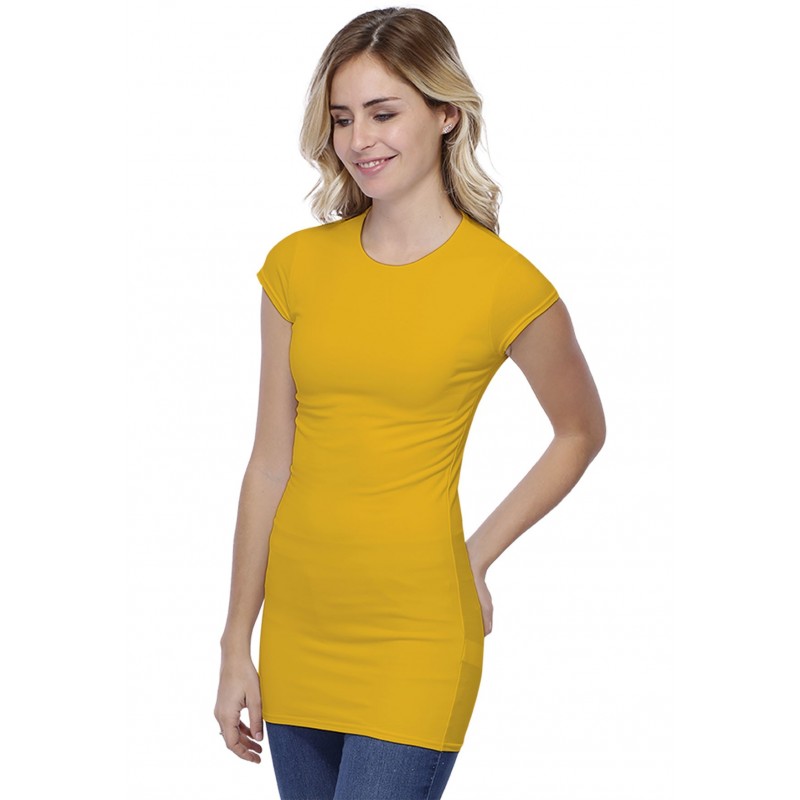 T-shirt long ras du cou doublé devant manches courtes capes en modal KATIA07 T-shirt long ras du cou doublé devant manches courtes capes en modal KATIA07