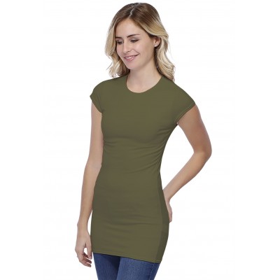 T-shirt long ras du cou doublé devant manches courtes capes en modal KATIA07