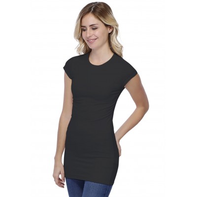 T-shirt long ras du cou doublé devant manches courtes capes en modal KATIA07