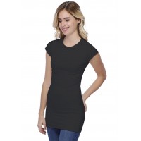 T-shirt long ras du cou doublé devant manches courtes capes en modal KATIA07
